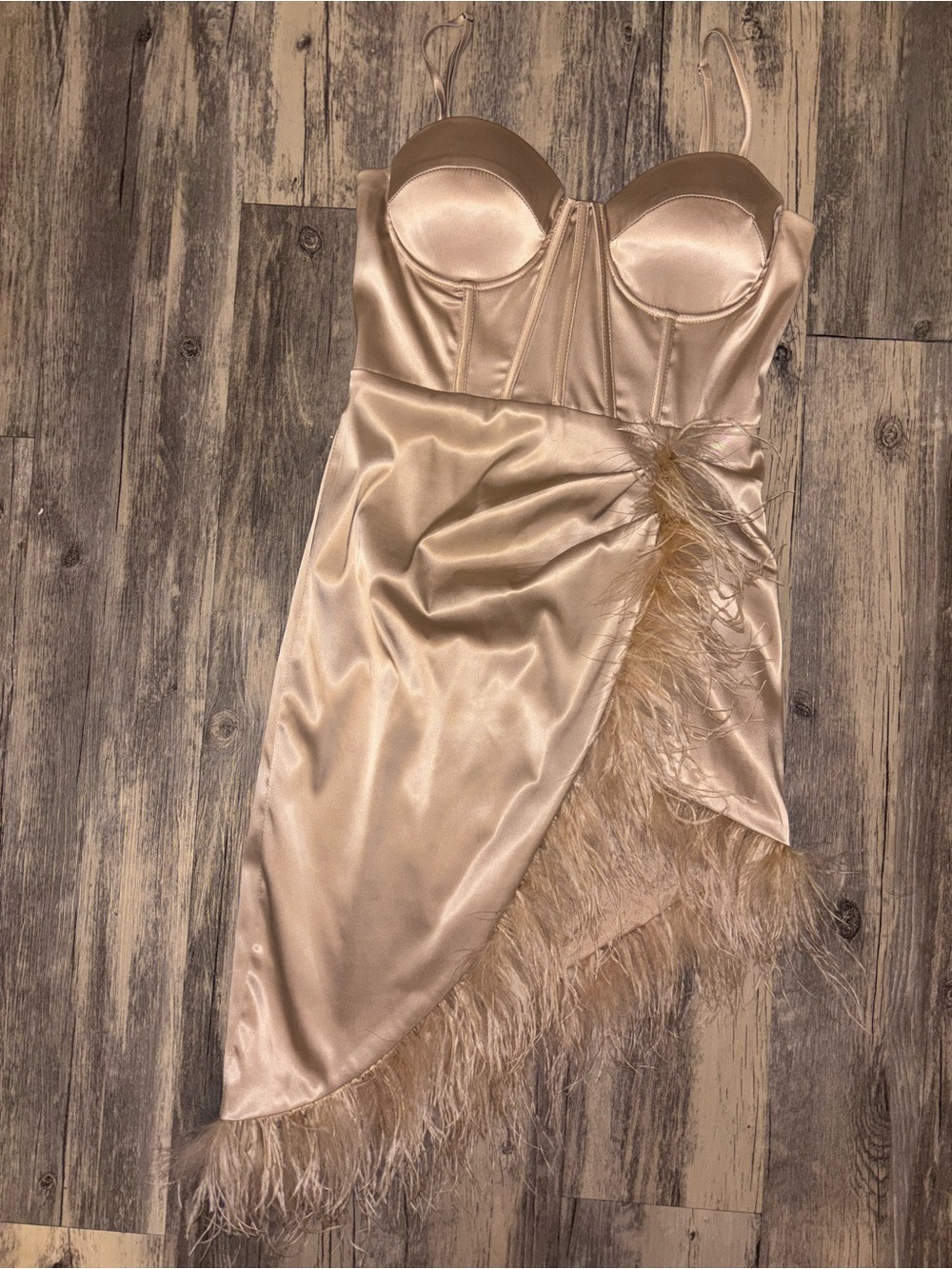 Fashion Nova Satin Champagne Bodycon Dress